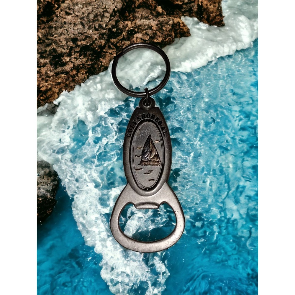 Stainless steel bottle opener keychain~Gulf shores of AL.